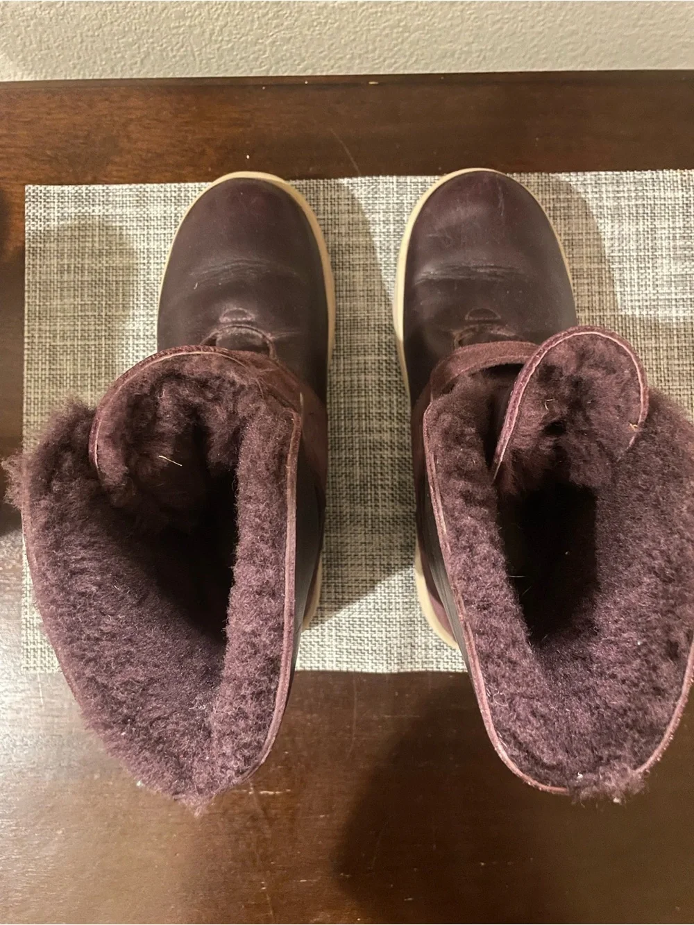 UGG Burgundy Leather Winter Boots with Shearling Lining